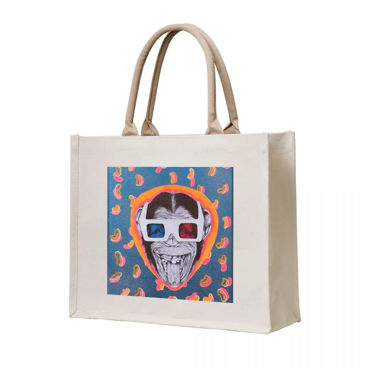

Monkey with 3D glasses having fun Tote Bag tote bag university cute pouch bag ecological bags
