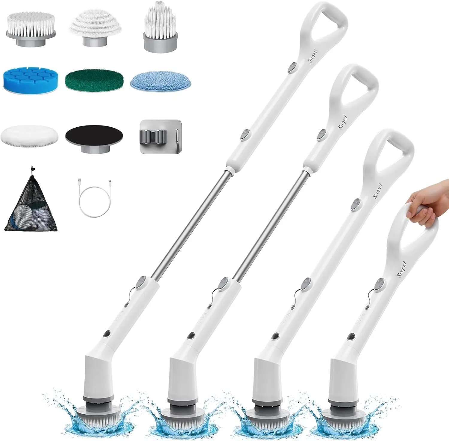 

2025 Cordless Electric Spin Scrubber with 7 Brush Heads, Adjustable Speeds, Long Handle & Waterproof