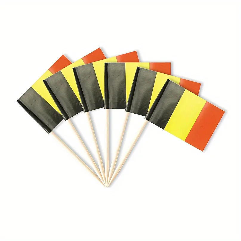 Belgian Flag Toothpicks - 100pcs Mini Cupcake Toppers & Party Decorations For Cocktails, Bbqs, And Sports Events