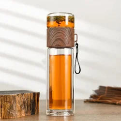 Creative Glass Water Bottle Portable Double Wall Thermal Tea Water Separation Glass Mug High-End Simple Insulation Drinking Cup