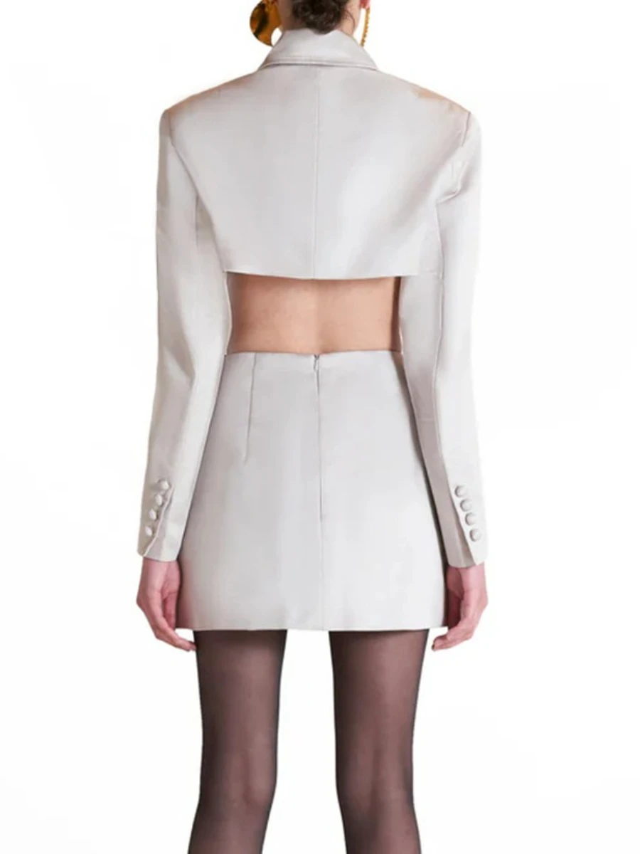 TWOTWINSTYL الصلبة تقسم الترتر قطعتين مجموعات للنساء التلبيب طويلة الأكمام البنطال القصير تنورة عالية الخصر مجموعة الموضة الإناث جديد #4