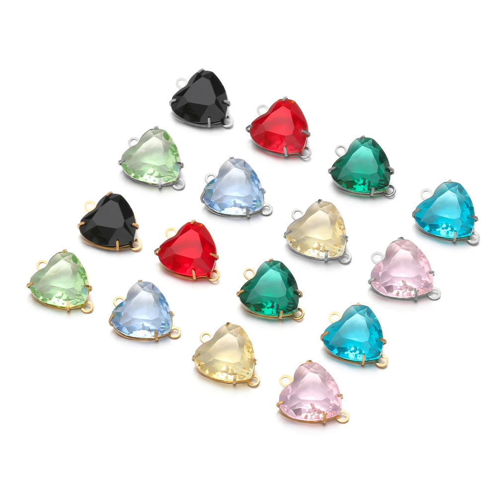 

5Pcs Stainless Steel Glass Crystal Heart Charms Double Hole Pendants for DIY Necklace Connectors Jewelry Bracelets Supplies Bulk