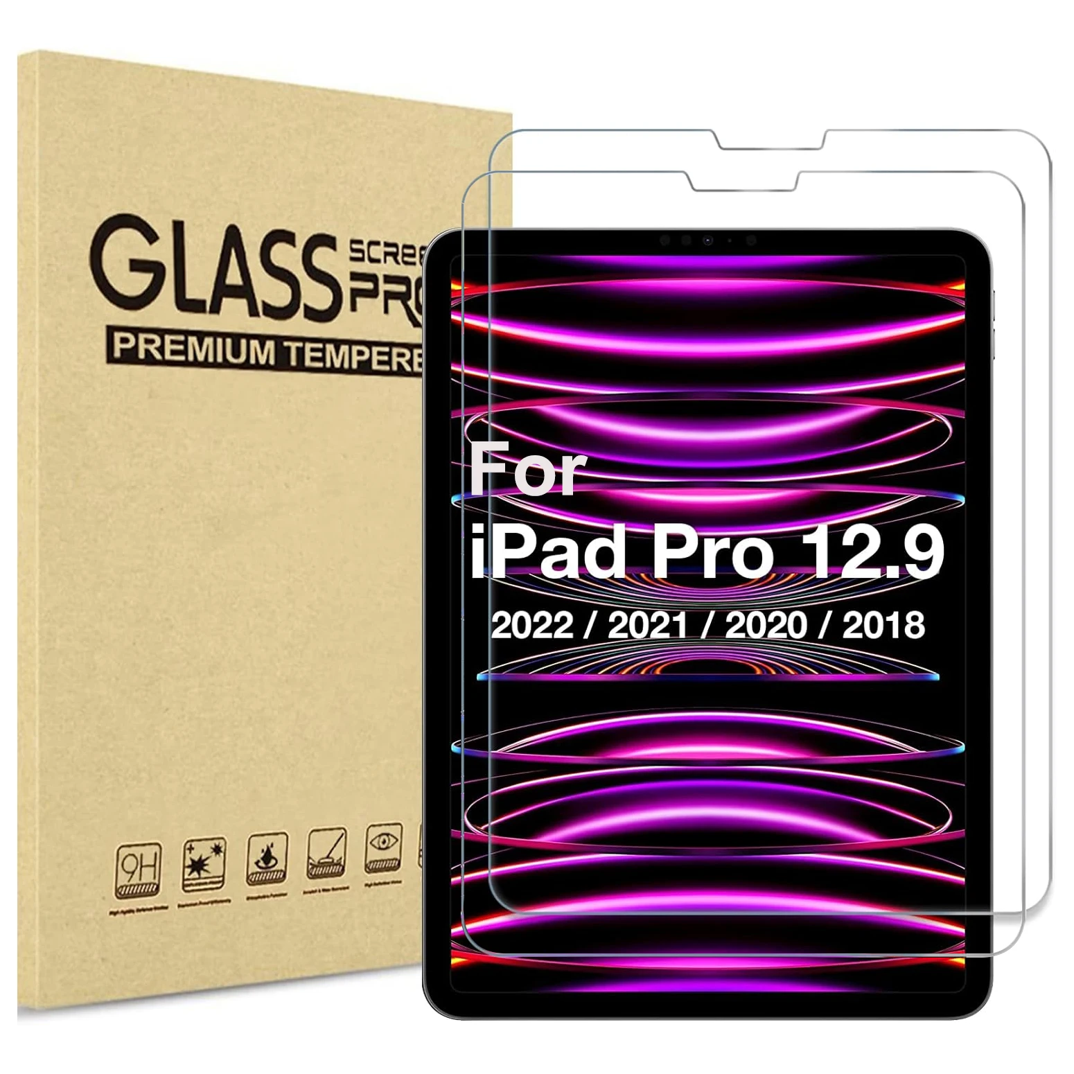 

2 шт. закаленное стекло 9H для iPad Pro 12,9, 3/4,/5/6, 2018 2020, 2021 2022, прозрачная защитная пленка для экрана, защитная пленка от царапин