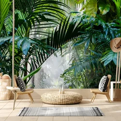 Removable Peel Stick Optional Wallpapers for Living Room Mural Walls Papers Foggy Jungle Leaves Tropical Forest Decoracion Print