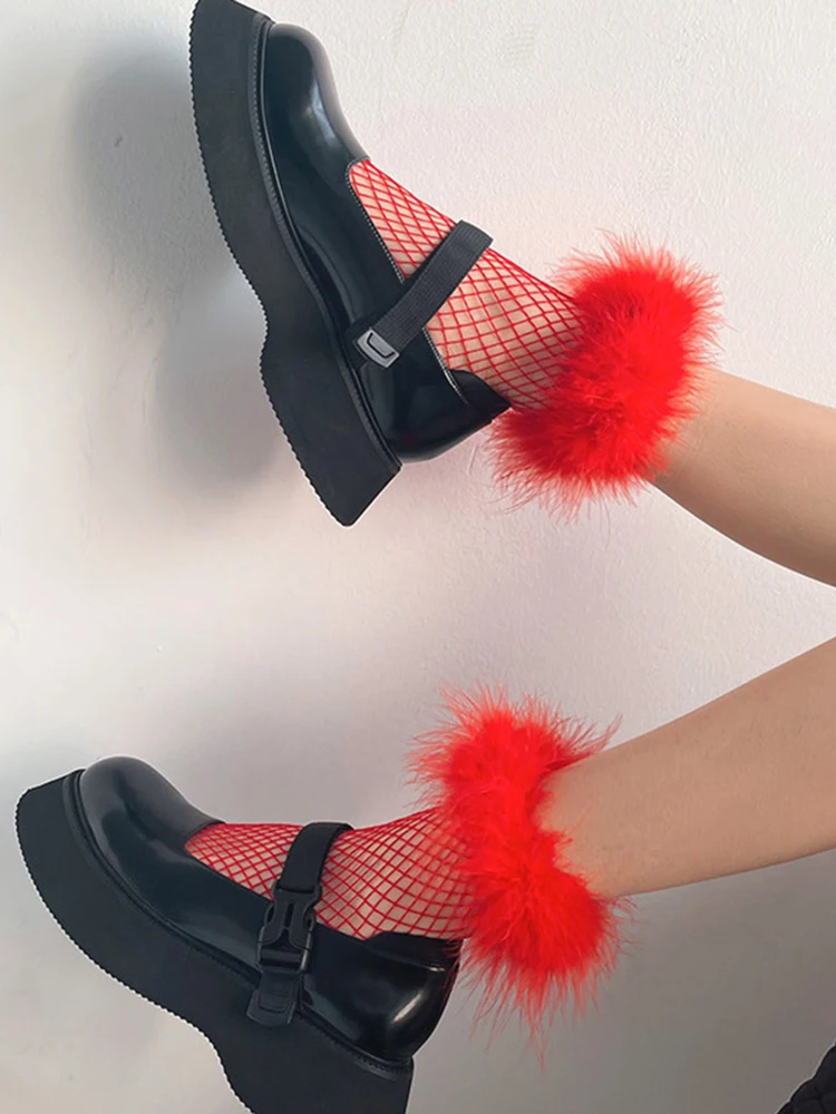 Sexy Lace Feather Mesh Ankle Socks Women Summer Party Clothing Accessories Fashion Ladies Fluffy Ostrich Feather Stockings