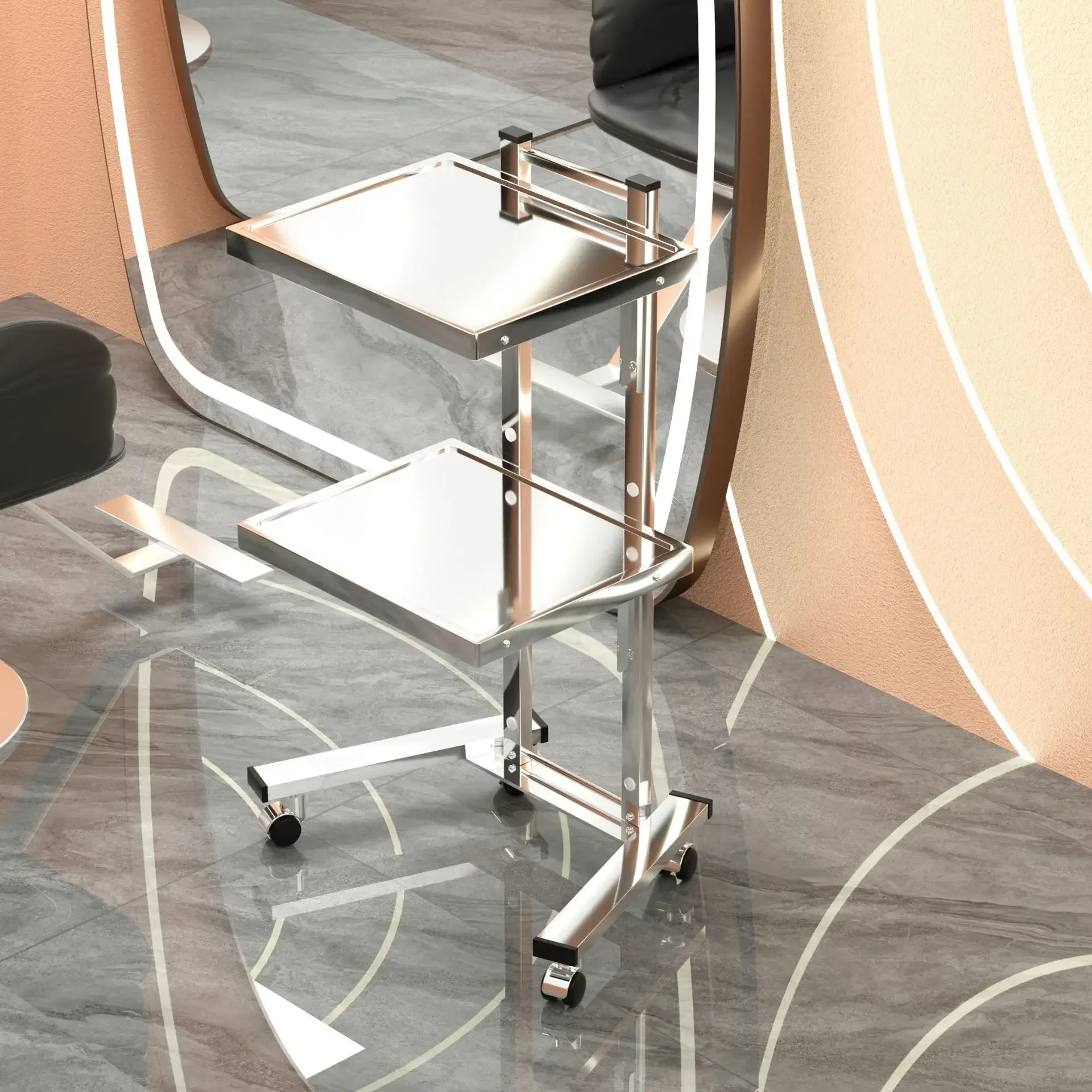 AOLIVIYA Beauty Salon Barber Trolley Drawer Storage Cabinet Folding Stainless Steel Haircut Shop Auxiliary Tools Cart