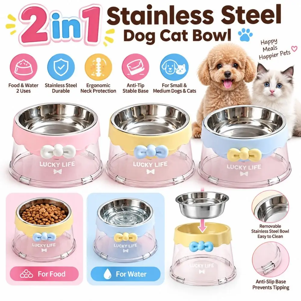 Gamelle pour chien et chat 2 en 1 de haute qualité, gamelle surélevée pour animaux de compagnie, gamelle à alimentation lente, protection du cou, gamelle en acier inoxydable pour nourriture de chat, accessoires pour animaux de compagnie