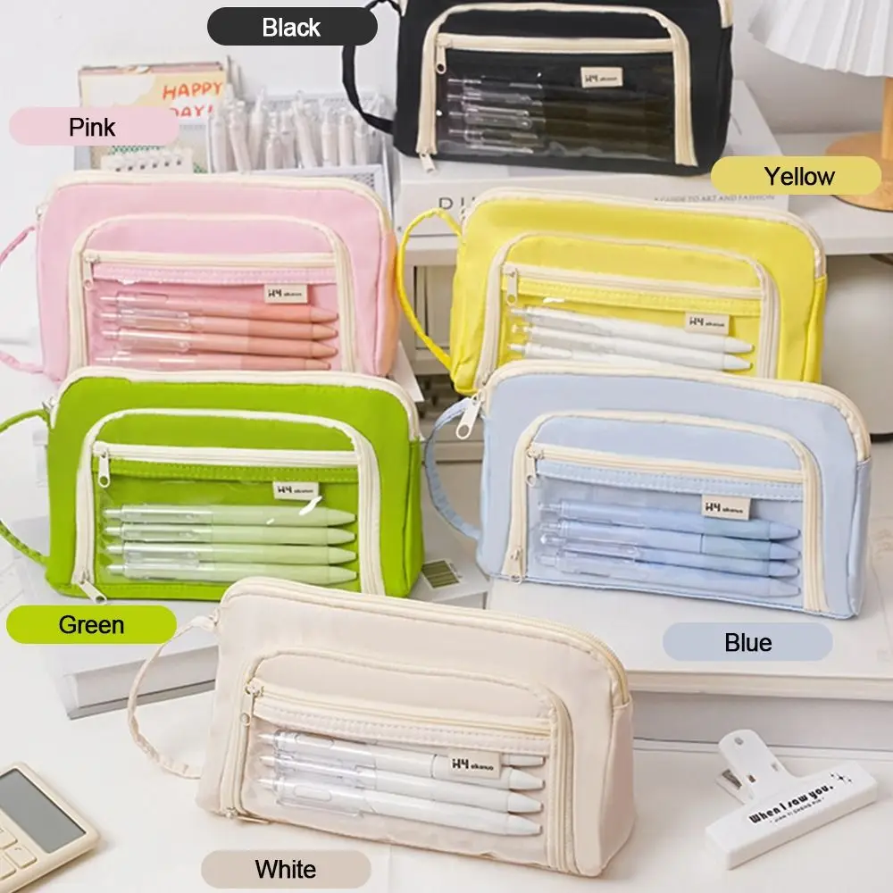 Macaron Color Pencil Case Large Capacity Stationery Storage Pouch Pen Bag Multi-layered School Office Supplies Pencil Box