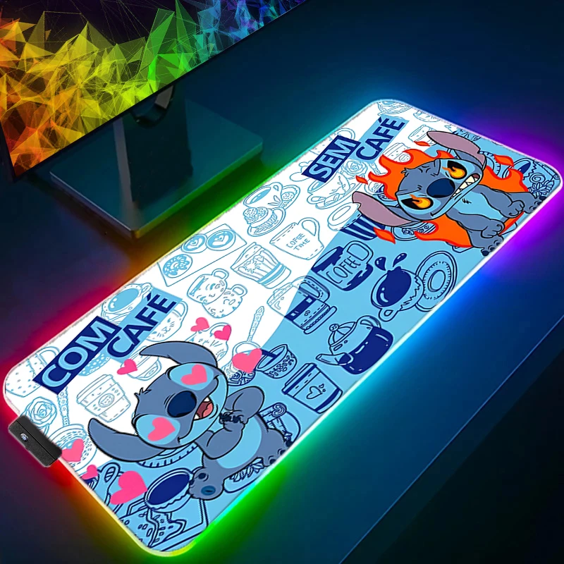 

LED RGB Mouse Pad Stitch cartoon Pattern Locking Edge MousePad Large Mouse Pad Computer Gaming Keyboardpad Rubber Mat Desk Mat