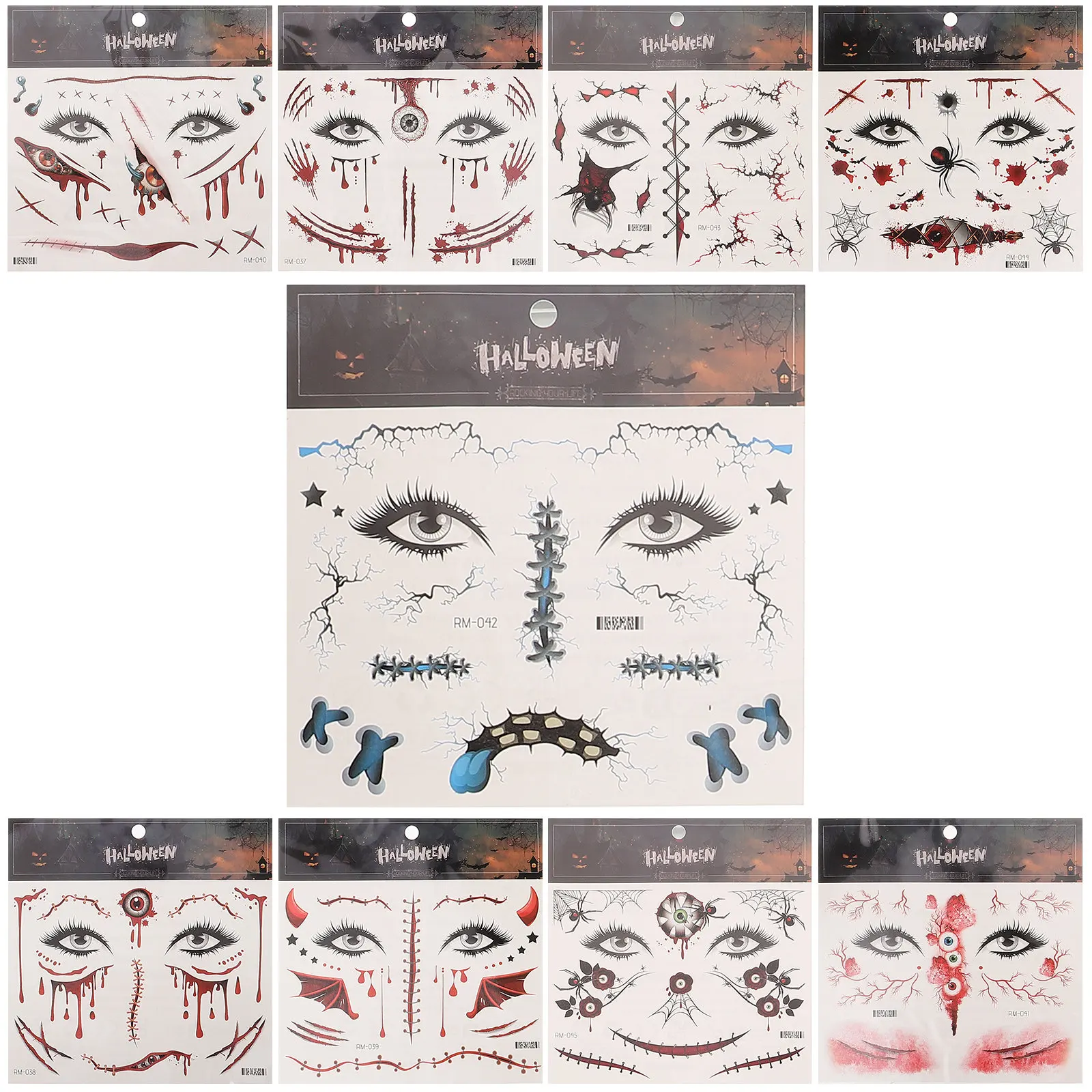 

9pcs Realistic Scar Makeup Stickers Waterproof Temporary Face Body Tattoos for Halloween Costume Wound Decals Simulated Injuries
