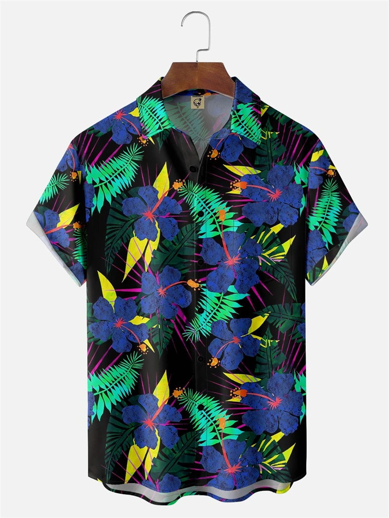 Nieuwe Seaside Hawaiiaanse Stijl Heren Shirt 3D Print Bloemen Shirt Zomer Casual Vrouwen Korte Mouwen Blouse Knop Revers Heren tops