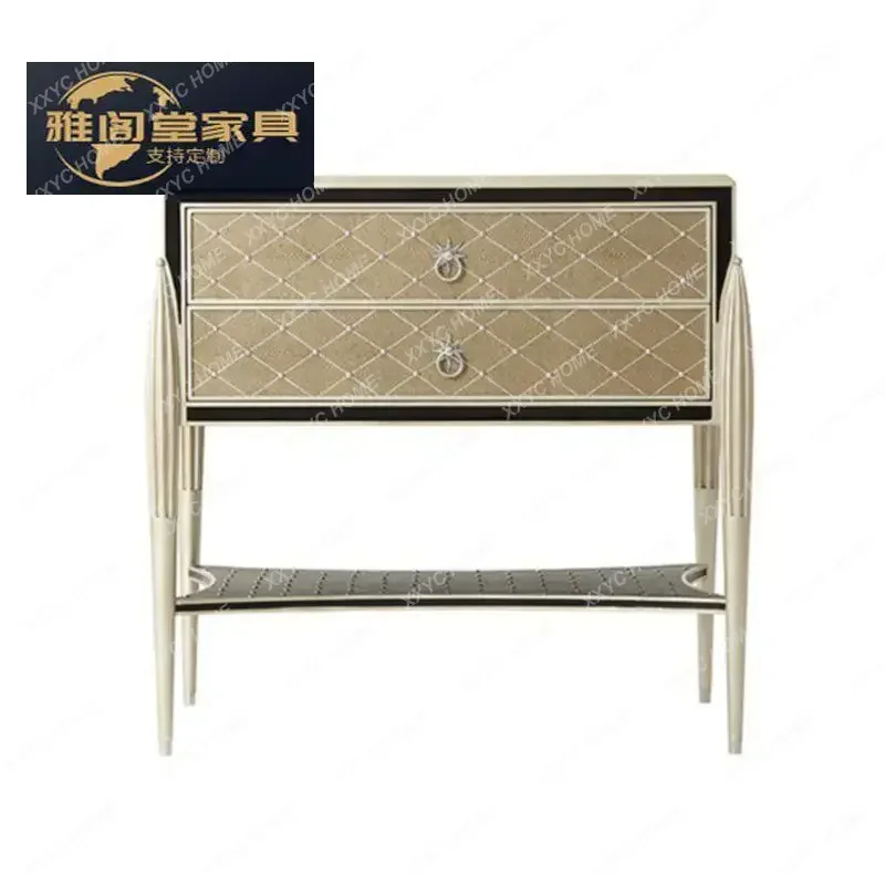

British Bedside Table Solid Wood Storage Cabinet Bedside Locker Villa Luxury