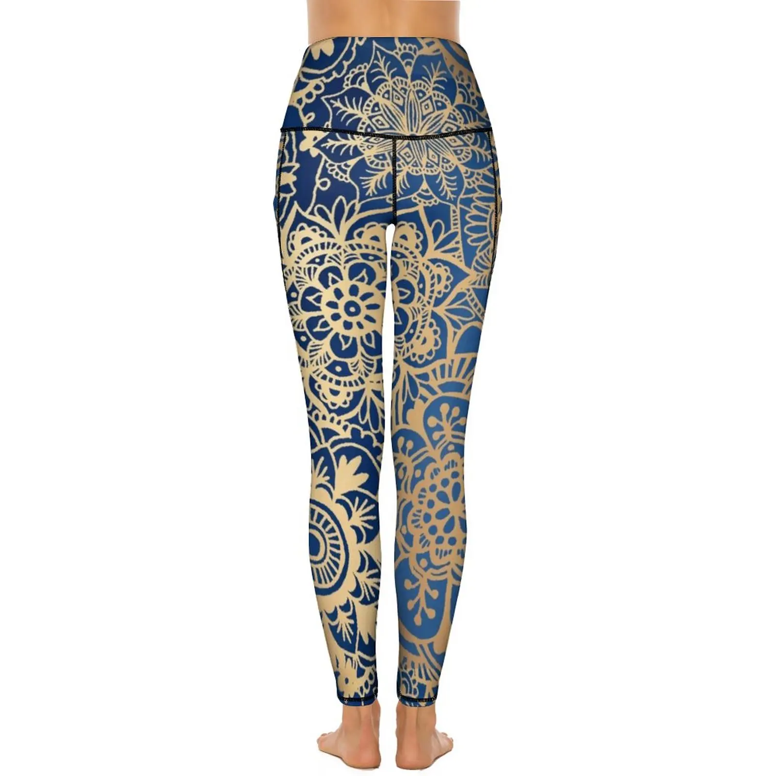 Retro Gold Mandala Leggings Sexy Trendy Bohemian Print Fitness Yoga Pants Push Up Stretch Sport Legging Pockets Novelty Leggins