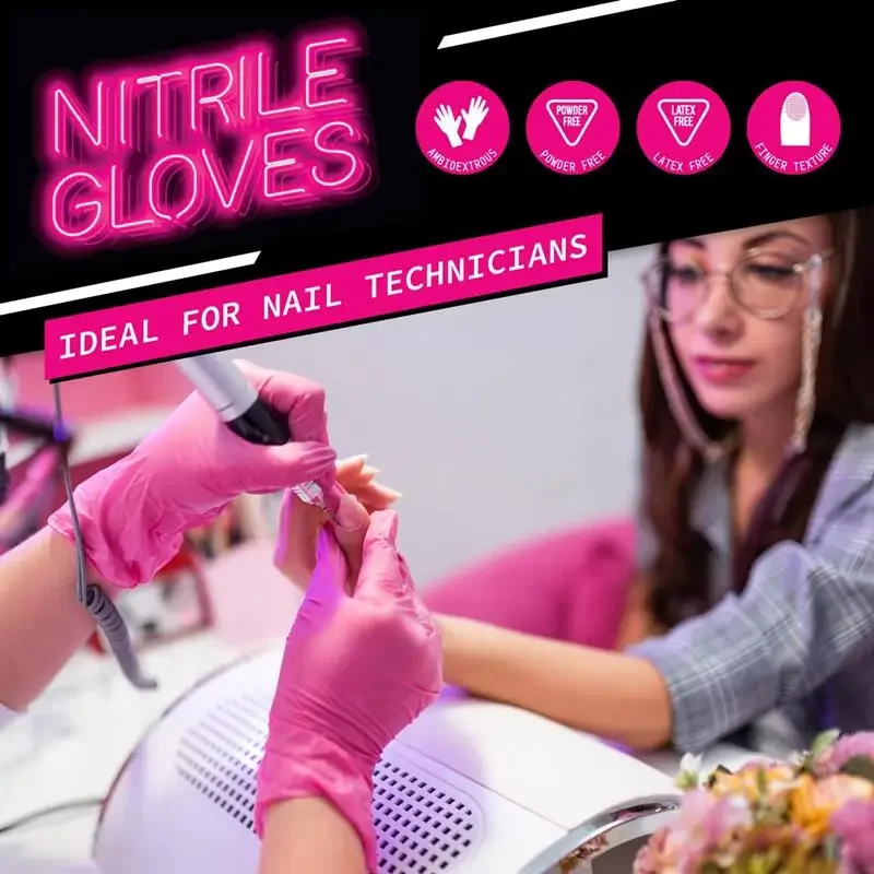 Guanti in Nitrile monouso rosa da 50 pezzi guanti da donna piccoli senza lattice per la pulizia dei guanti da tatuaggio per parrucchieri di bellezza