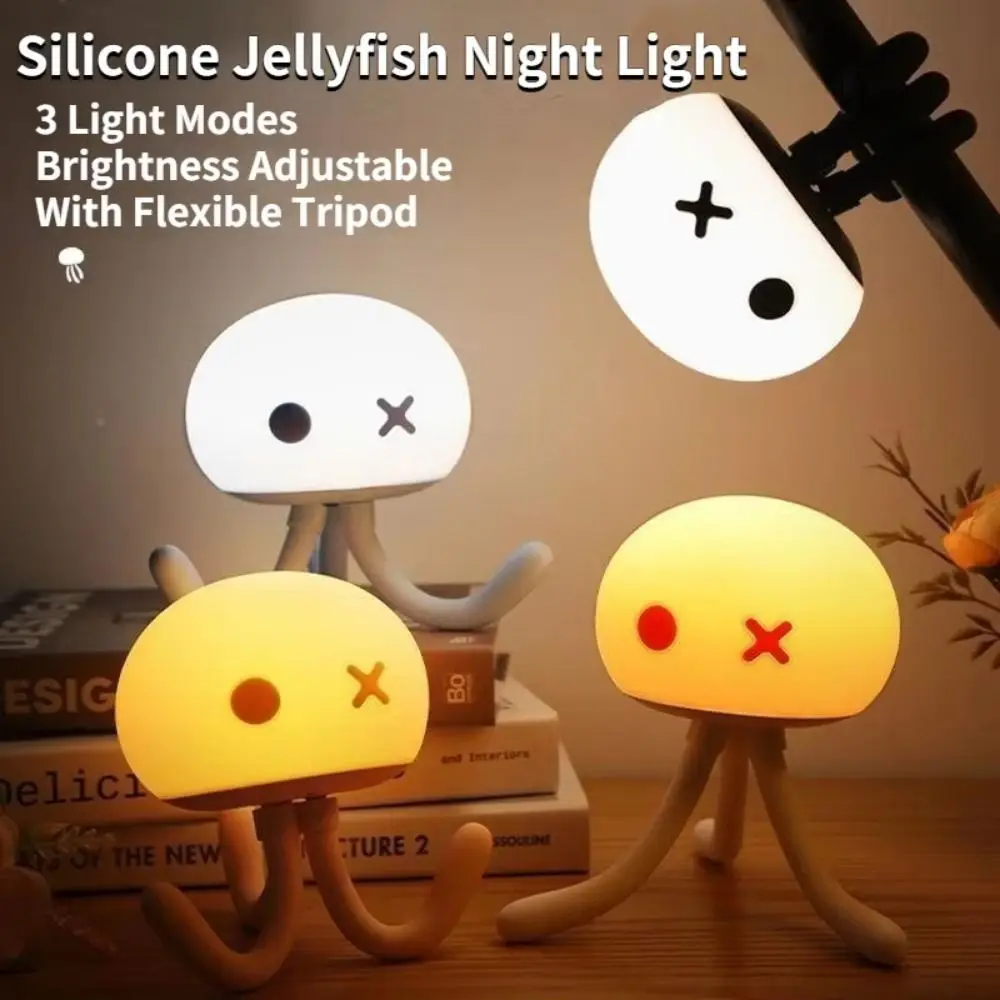 Deformable Silicone Jellyfish Night Light Touch Dimming Eye Protection LED Jellyfish Lamp 3 Color Light Adjustable Brightness