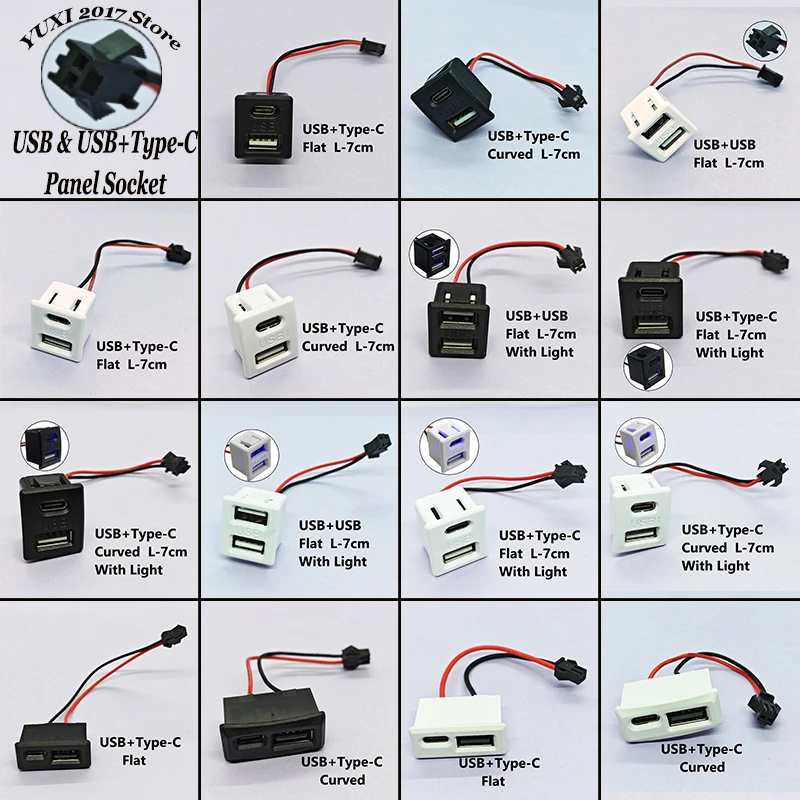 1/2 Stück Panelmontierte Dual-USB- und Typ-C-Buchse mit Kabel und LED-Anzeige zum Laden und Beleuchten