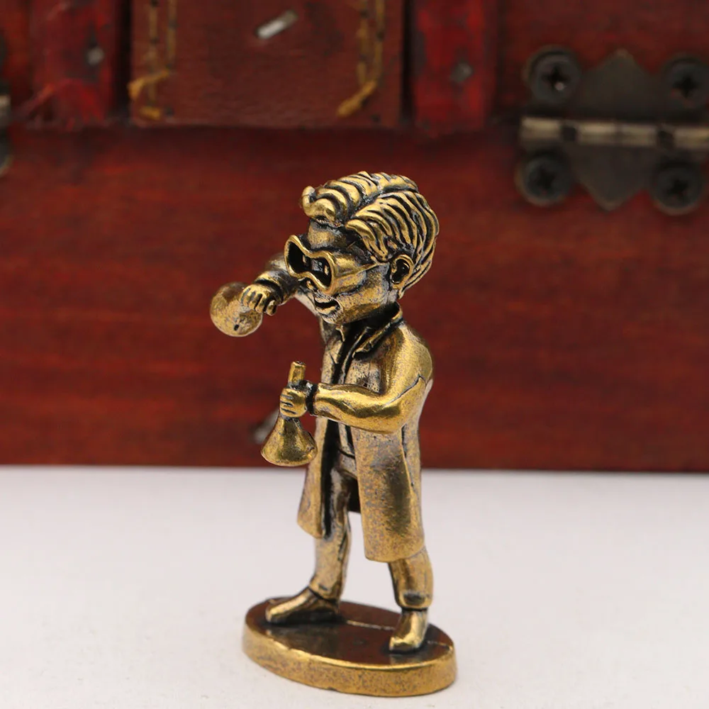 Brass Scientist Figures Miniatures Desktop Ornaments Retro Metal Character Model Crafts Figurines Home Decorations Accessories
