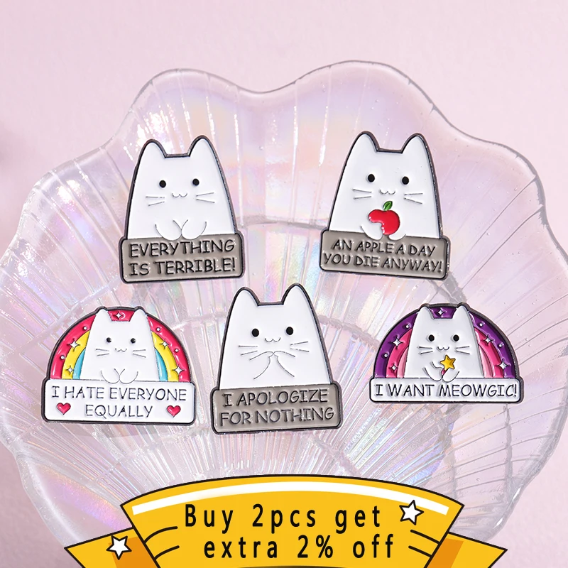 Odio tutti spille smaltate allo stesso modo Cartoon Cute Rainbow Cat spille distintivo con risvolto zaino divertente oca gioielli all\'ingrosso