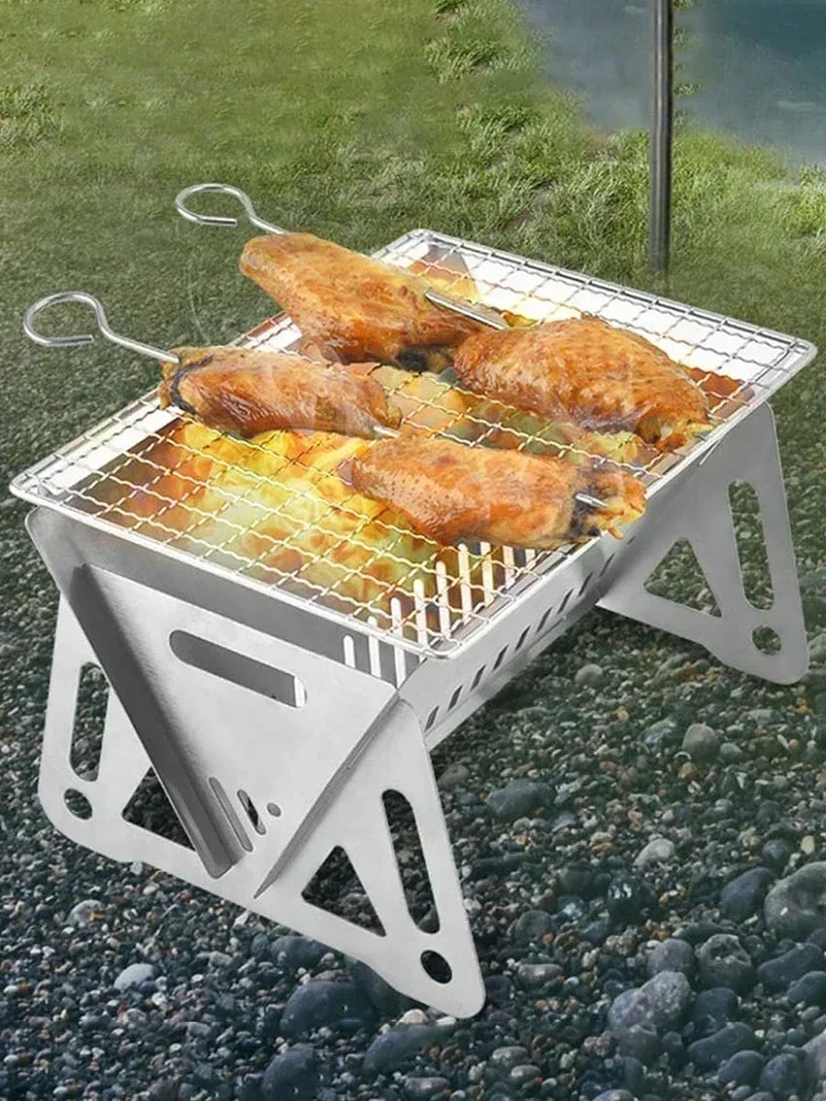 

Portable camping mini charcoal grill multifunctional stainless steel folding barbecue grill BBQ outdoor camping barbecue grill