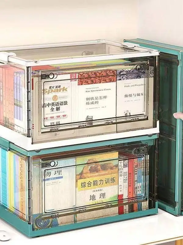 Transparent Three-Door Stackable Storage Box with Wheels for Classroom Books Clothes Storage in Dormitory Plastic Modern Style