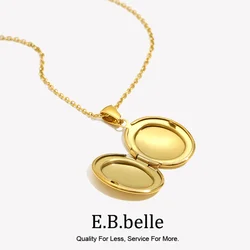 E.B.belle New Best Memory Record Gift Stainless Steel Waterproof Oval Shape Albume Locket Pendant Woman Men's Gold Necklace