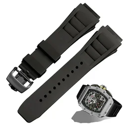 Rubber Watch Band for Richard Mille Waterproof Sweat-Proof Soft Comfortable Silicone Watch Strap Raised Mouth 25mm Wrist Strap