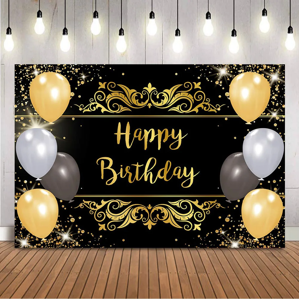 

Gold Glitter Birthday Backdrop Adult Women Shining Dot Photo Booth Background Photocall Party Balloons Photocall Banner Props