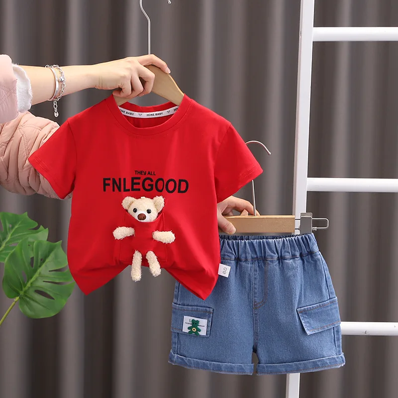 Kids Baby Boy 2 Piece Set 2024 Summer Letter Cartoon Printed O-neck Short Sleeve T-shirts and Shorts Infant Boys Clothes Outfits