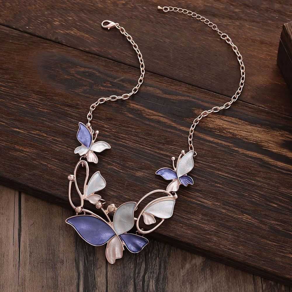 Colorful Enamel Vivid Butterfly Necklaces Irregular Hollow Women Highlevel Retro Choker Popular Jewelry Girl Seaside Party Gifts