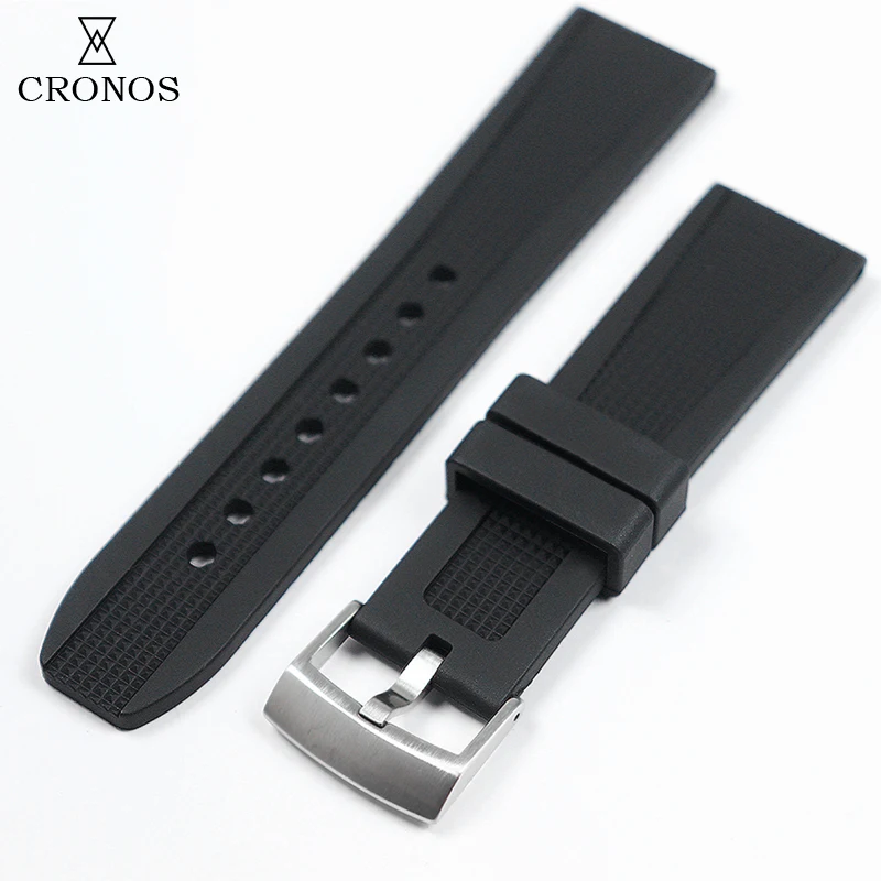 

Ремешок из каучука Cronos для механических мужских часов, плоские концы, 22 мм, стальная пряжка 3.0, быстросъемный