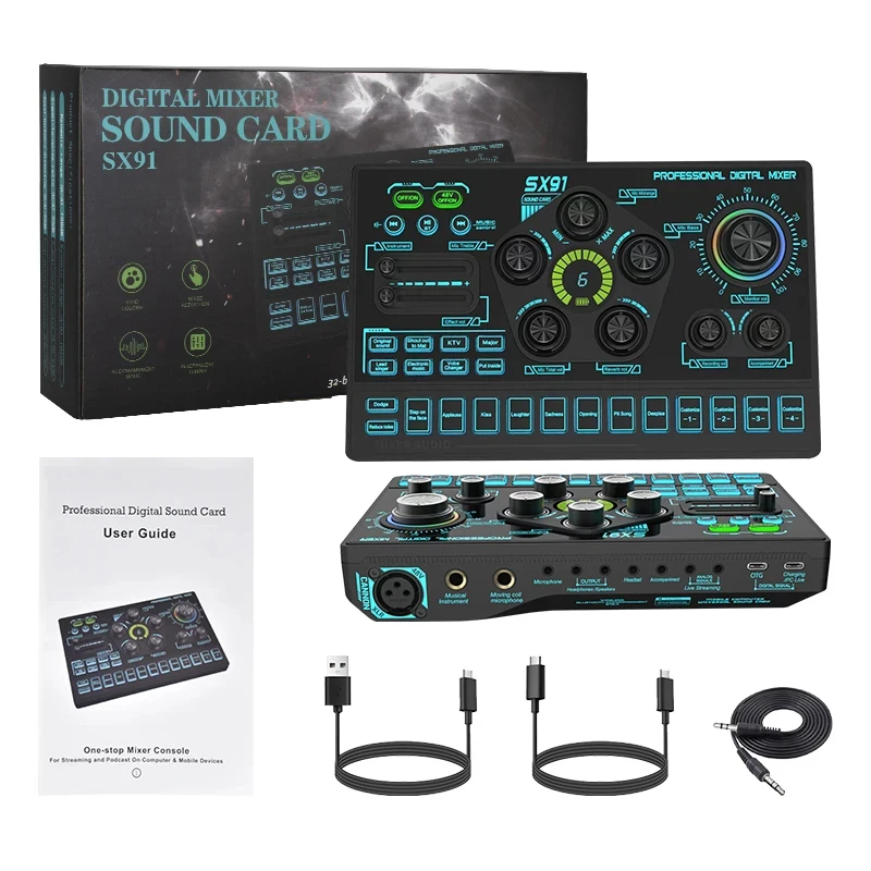 Used Voice Mix Console Amplifier Mixer Sound Card BT Computer Audio Mixing for Studio Recording and Live Phone Calls