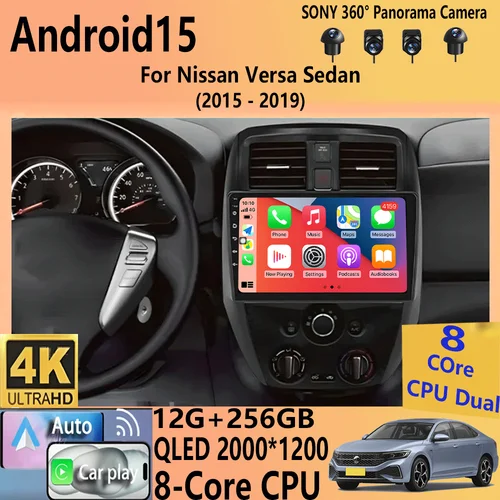 Reproductor de vídeo de Radio de coche Android 15 para Nissan Versa sedan 2015-2019 navegación GPS Carplay reproductor estéreo automático WIFI 4G DSP cámara