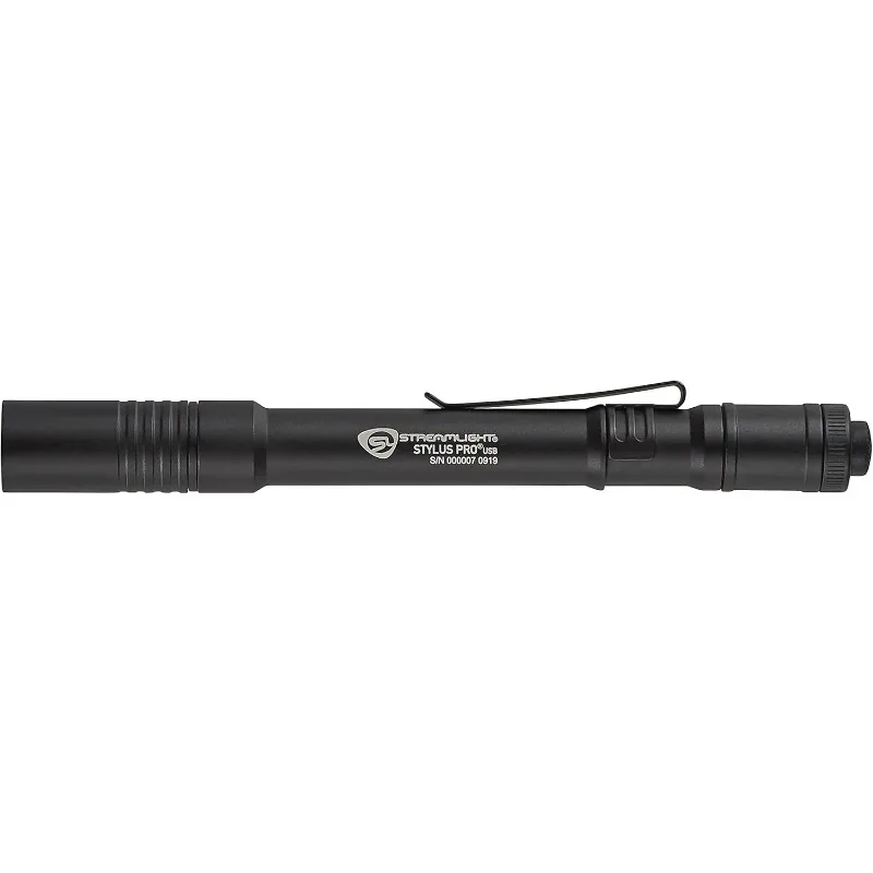 Streamlight 66134 Stylus Pro USB 350-Lumen ไฟฉายแบบชาร์จไฟได้พร้อมสาย USB และซองไนลอน, สีดํา