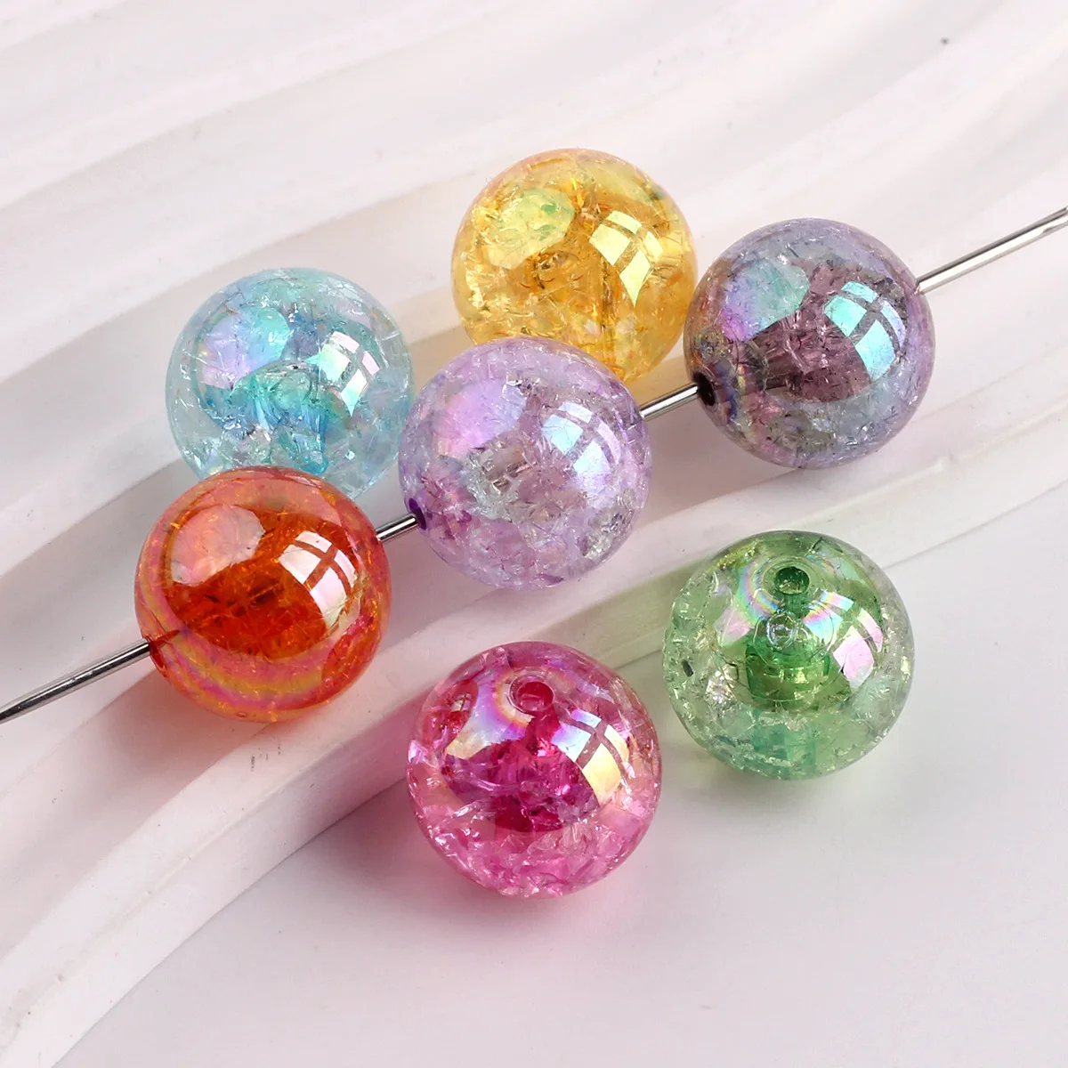 20pcs/lot 12-20mm Iridescent Candy Color Crackle Transparent Round Beads For DIY Bracelets Necklaces Jewelry Making Accessories