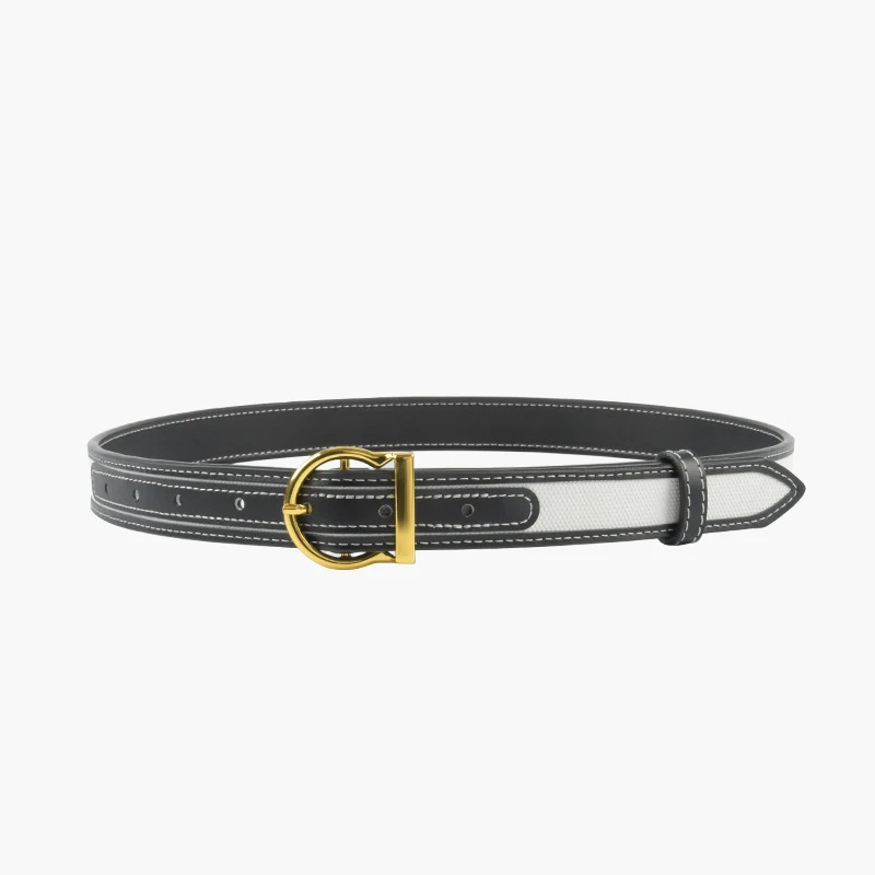 Elegant Two-Tone Belt with Gold Buckle - Premium Quality, Adjustable for Perfect Fit
