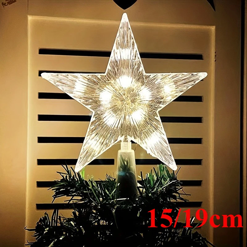 1Pcs 15/19cm Warm/White Christmas Tree Ornaments Top Stars LED Light Lamp Christmas Decorations For Home Xmas Trees New Year Nav