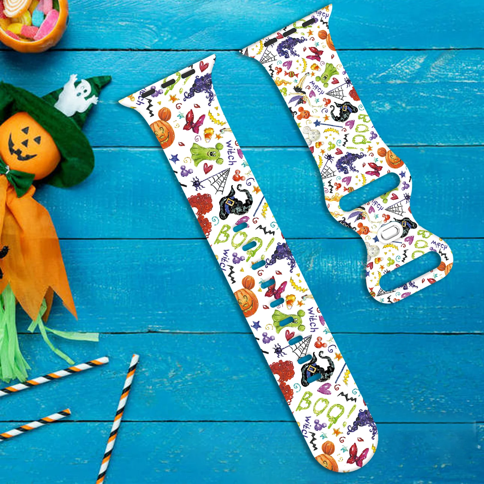 Halloween Candy Color Print Strap Silicone Replacement Band for Apple Watch Compatible with Series 10/9/8/7/SE 45mm/44mm/42mm
