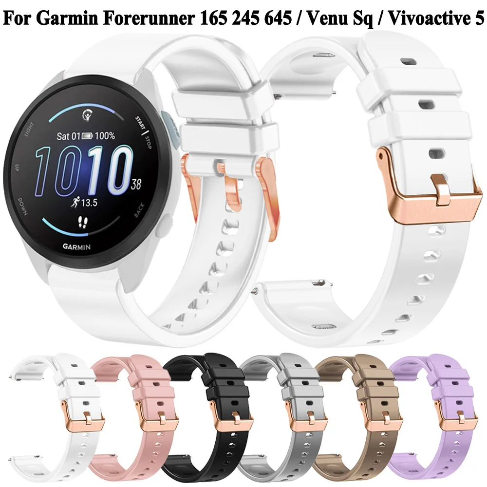 สายรัดข้อมือ20มม. สำหรับ Garmin Forerunner 165 245 645 vivoactive 5 3 venu SQ 2 plus สายรัดข้อมืออัจฉริยะสำหรับ Tali Jam Tangan silikon