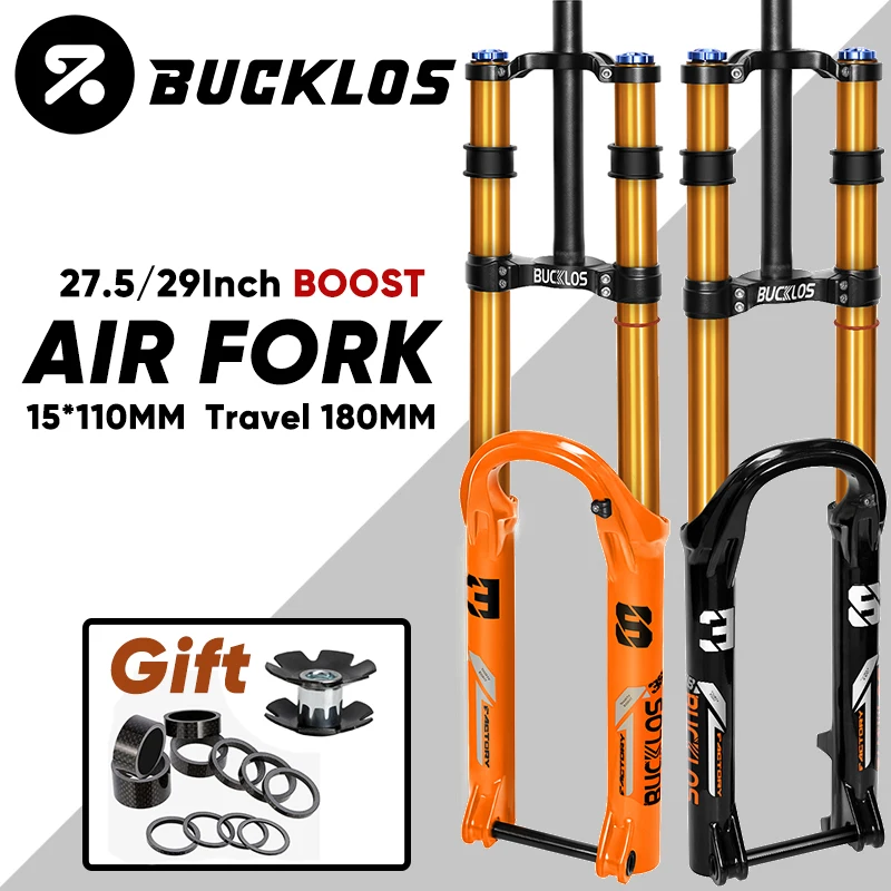 

BUCKLOS 27.5/29Inch Dual Crown Suspension Fork 15*110mm Boost Bike Air Fork Travel 180mm MTB Air Suspension Fork Bicycle Parts