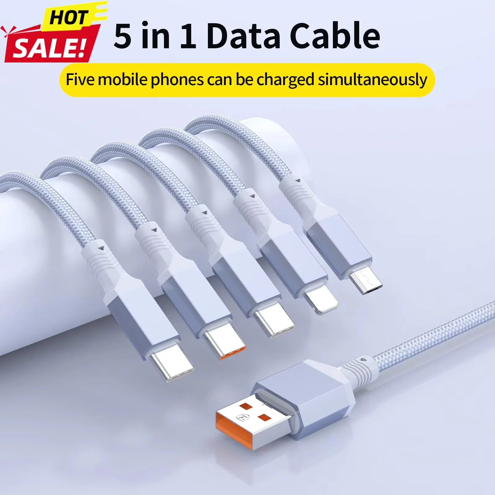 

Многофункциональный зарядный кабель 5 в 1 с нейлоновой оплеткой, USB-кабель для быстрой зарядки, адаптер Type-C, совместимый с портом Micro, подходит для мобильных телефонов Быстрая доставка 4-6 дня Прибытие