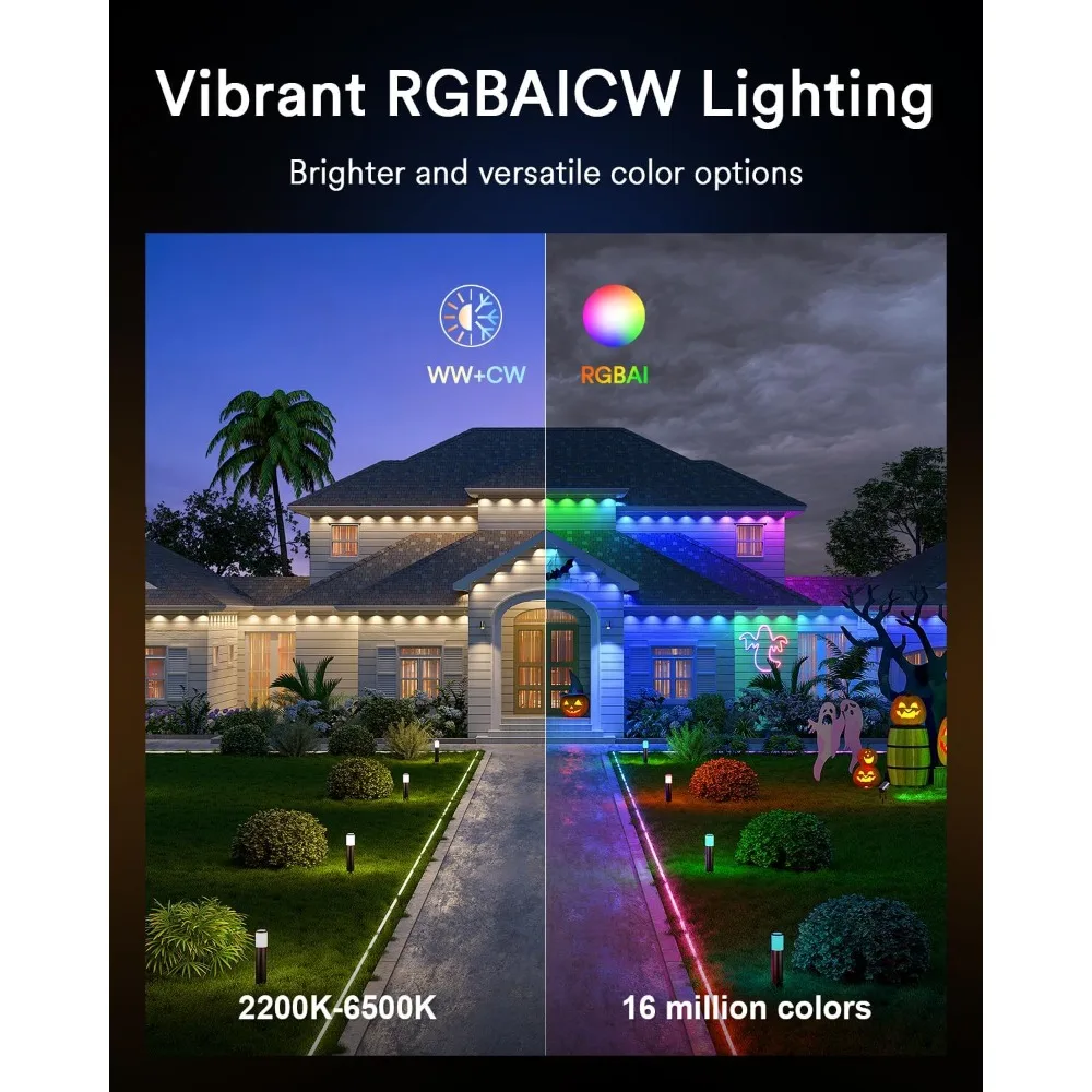 Christmas Outdoor Lights Max 105ft with 80 LED Eave Lights 4800lm,RGBAICW Smart Lights IP67 Waterproof, for Christmas Decoration