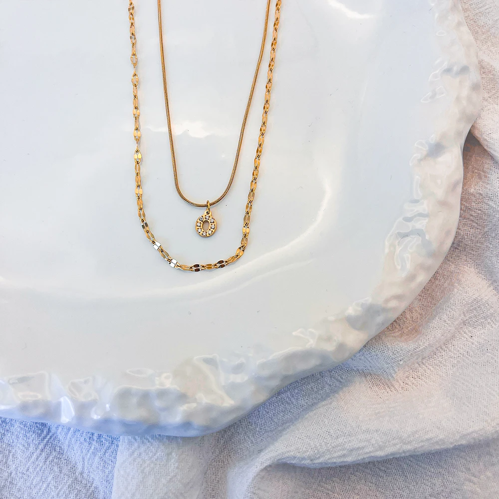 eManco مزدوجة الفولاذ المقاوم للصدأ جولة ثعبان سلسلة قلادة ضوء فاخر زركونيا الأبجدية قلادة A-Z الأزياء والمجوهرات بالجملة #5