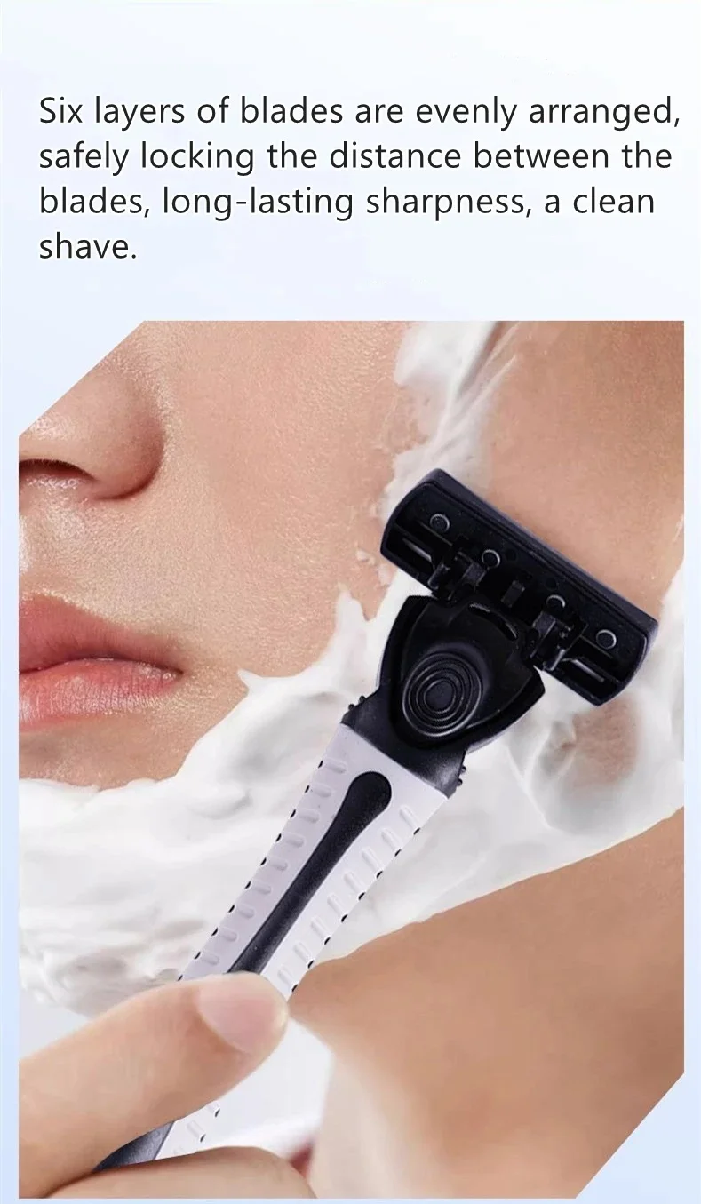 6 Layers Razor, Manual Safety Razor Men's Classic Hair Removal Shaver Replacement Head, Detachable Washable Reusable Razor