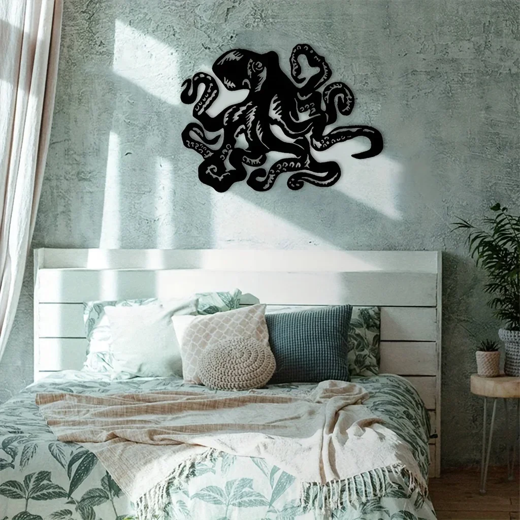 HELLOYOUNG The Octopus Beach Coastal Steel Metal Wall Hanging decoration Art Metal Wall Art Interior Home decor livingroom backg