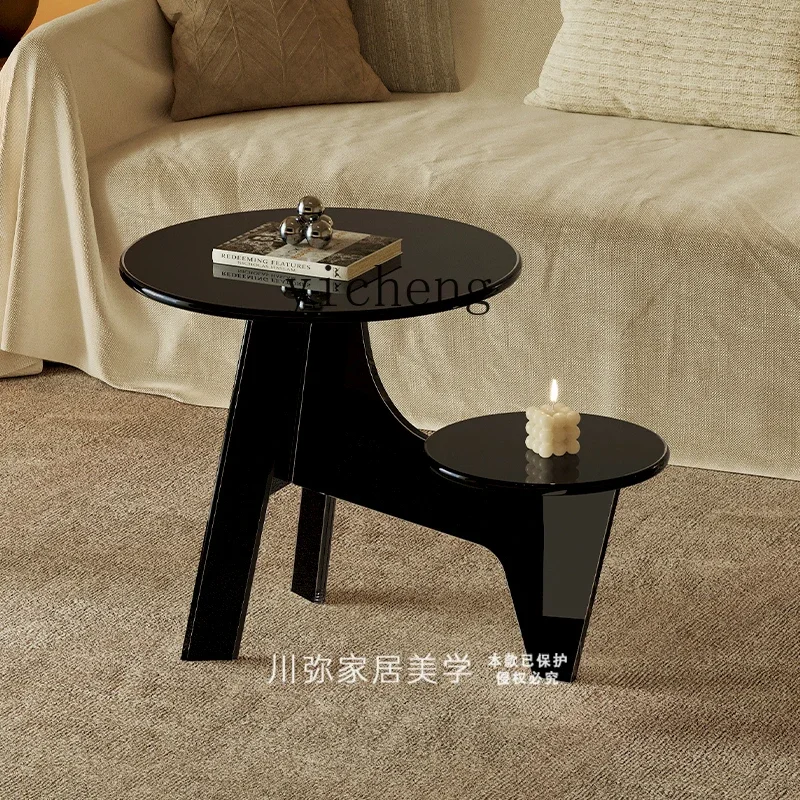 CJ-12 French Retro Cream Style Living Room Pet Coffee Table Light Luxury Black Round Table
