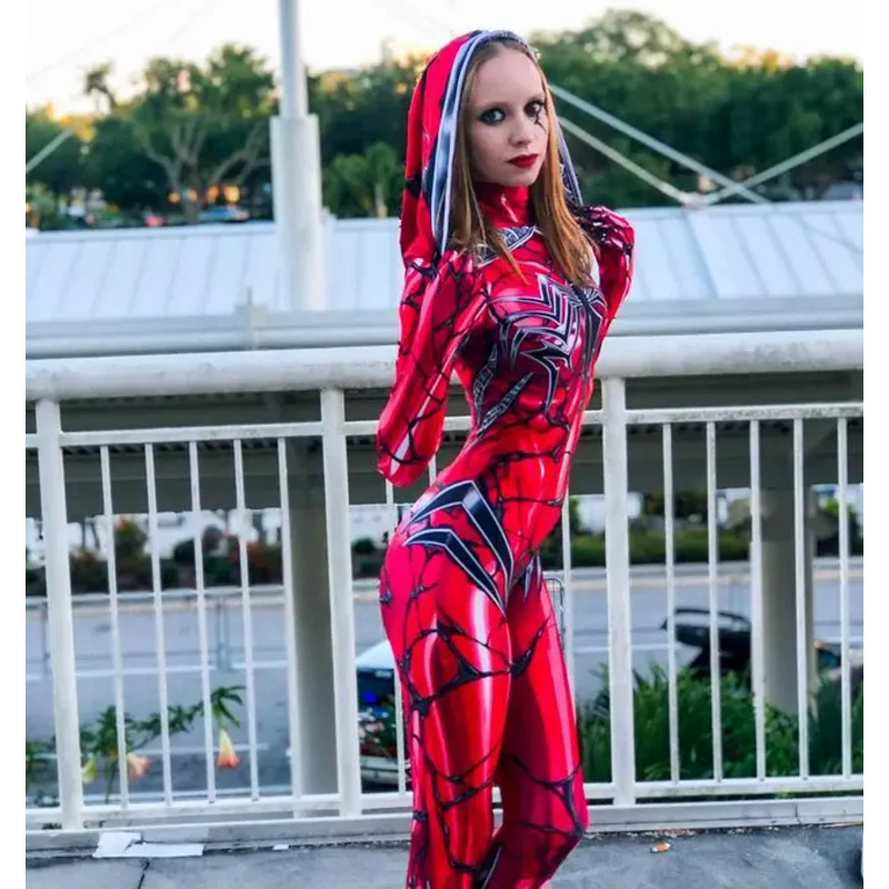 Halloween Red Gwen Stacy Spidermcosplay Costume Adults Kids Carnage Superhero Zentai Suit Female Girls Woman Full Bodysuit