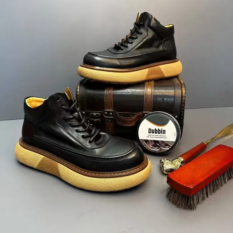 

2025 Winter Soft Leather Men's Boots Fashion Thick Soles Comfortable Warm Outdoor High Quality Personality Casual Cotton Shoes
