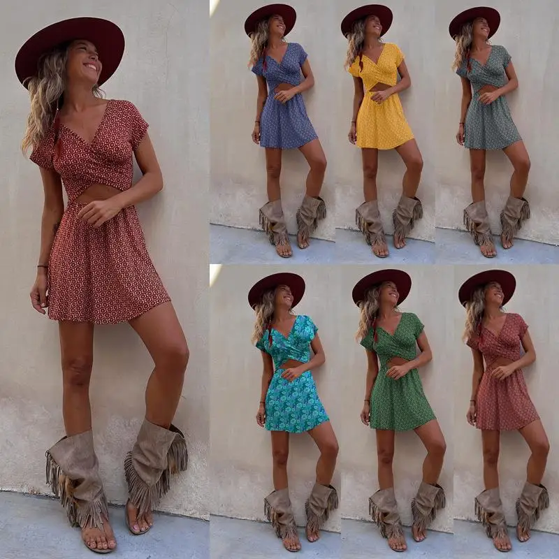 

Сексуальная ор-юбка с двусторонним принтом Dr Полиэфирная ткань Regular Sve V-Ne ort Sve Mid-Waist Busin Casual Dr