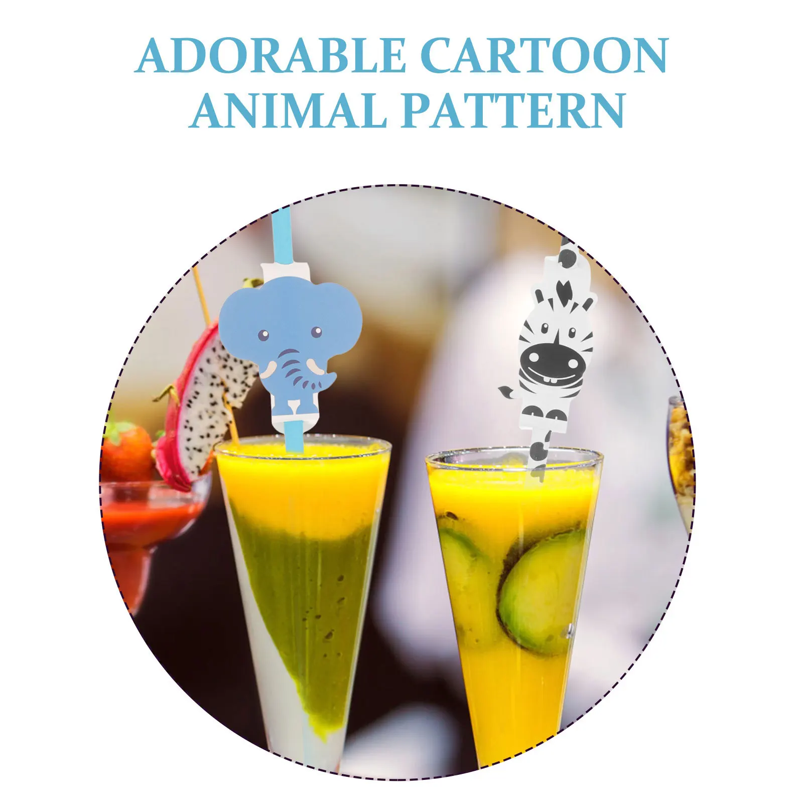 

12Pcs Cartoon Animal Straws Durable Paper Drinking Straws Party Supplies Creative Adorns Decorative Juice Bulk