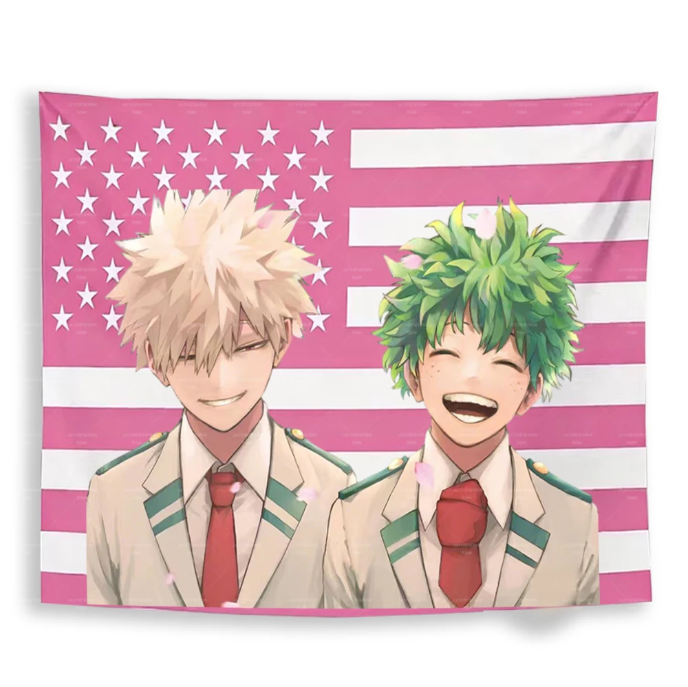 My Hero A-Academia M-Midoriya & B-Bakugo Anime-Wandteppich – Wandbehang mit kostenlosem Montageset für Schlafzimmer, Wohnzimmer, Büro